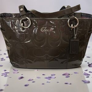 Coach 2FER Patent Leather Tote and Wallet in Dark Grey